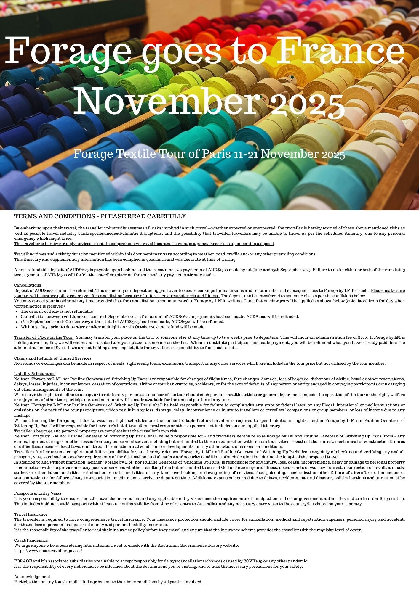 Paris Textile Tour November 2025 June Payment
