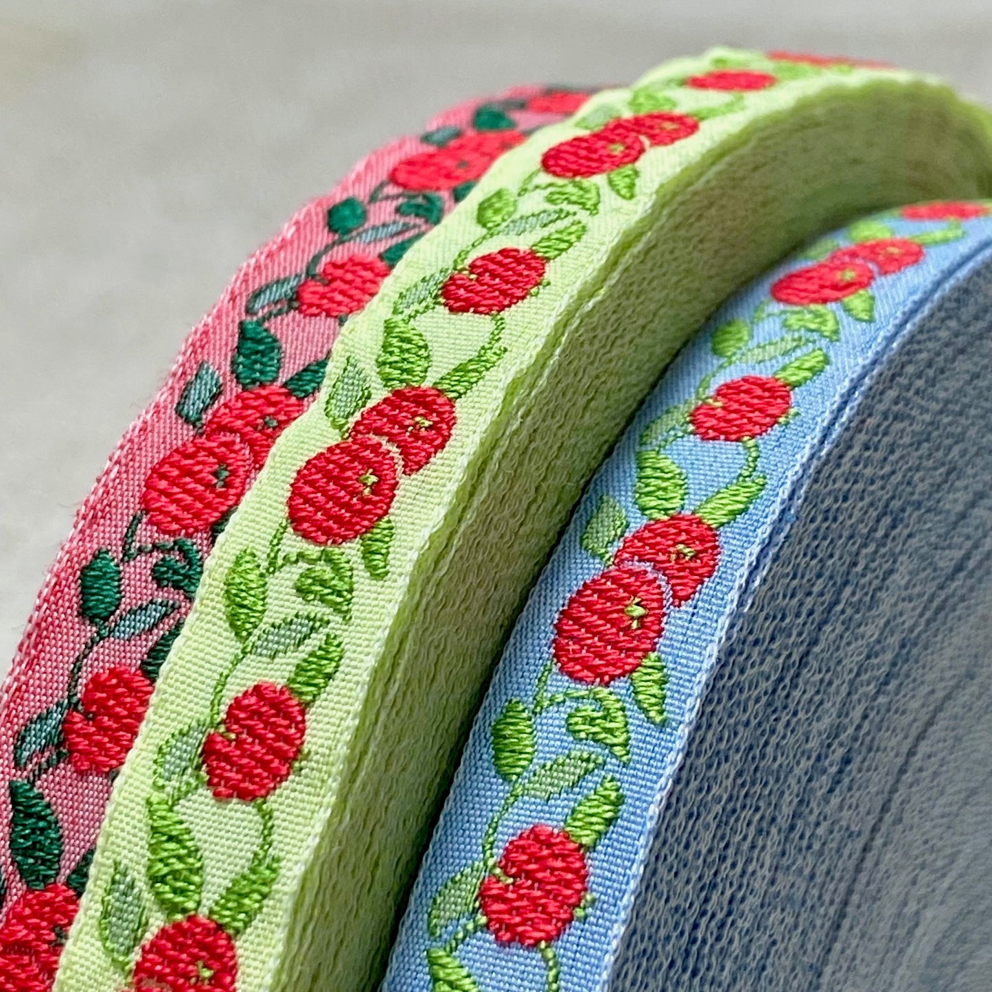 Ribbons - Kafka Jacquard - Apples - Pink, Blue and Lime