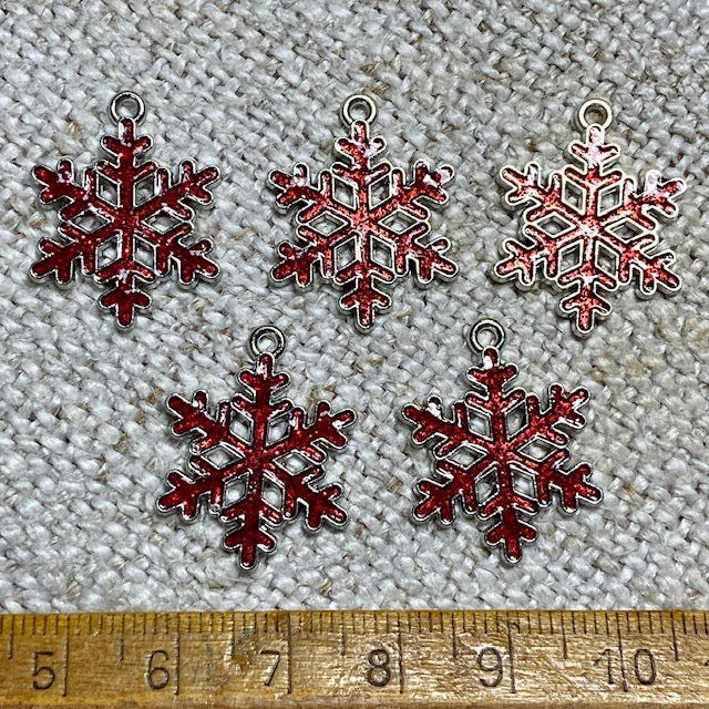 Snowflake Charms Red Glitter