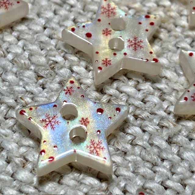 Christmas Star Shaped Buttons - Red spots & snowflakes - Acrylic
