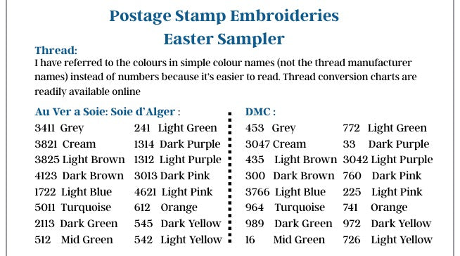 Postage Stamp Embroidery Pattern - Easter Sampler