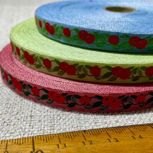 Ribbons - Kafka Jacquard - Apples - Pink, Blue and Lime