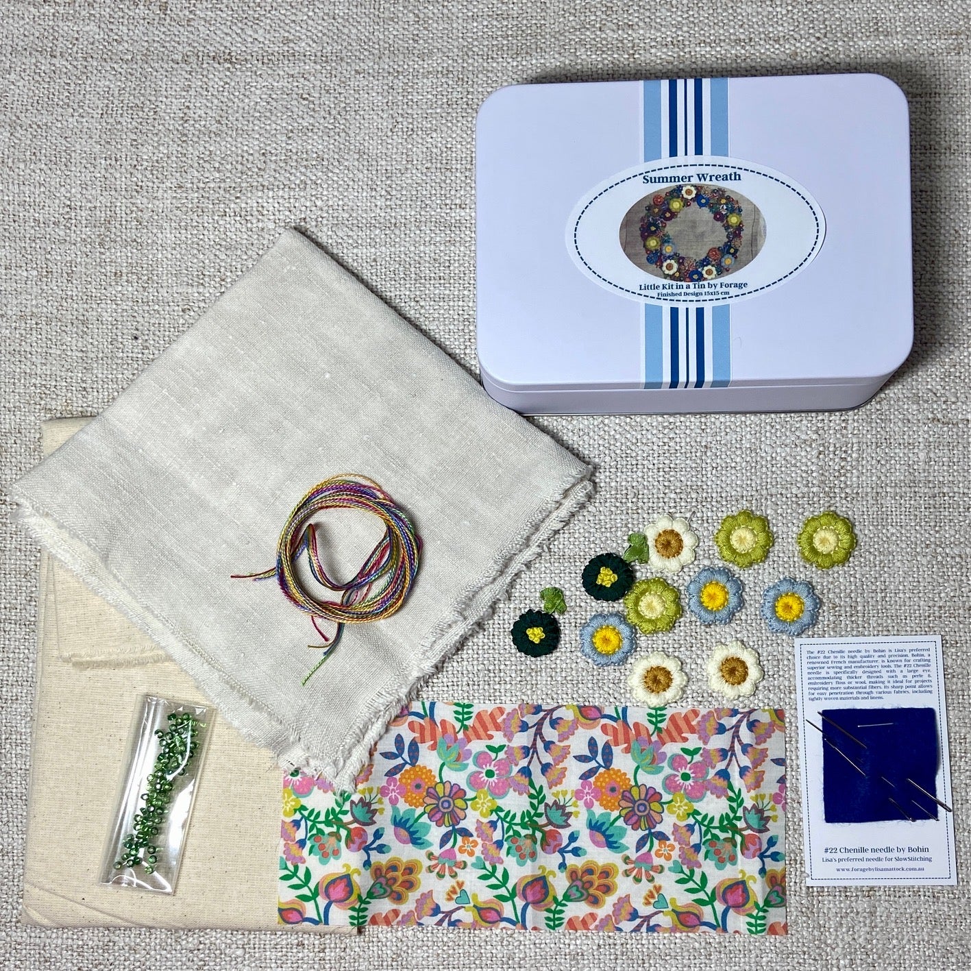 Summer Wreath - Slow Stitch Kit in a Tin