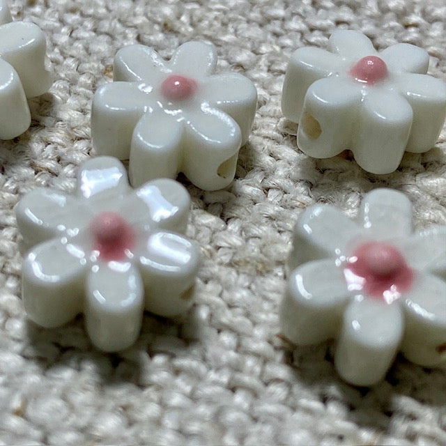 Ceramic White Blooms Beads