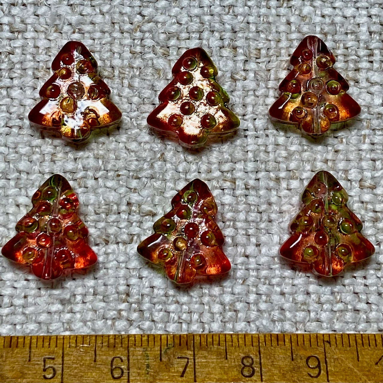 Glass Christmas Tree Beads - Red/Green