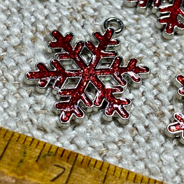 Snowflake Charms Red Glitter