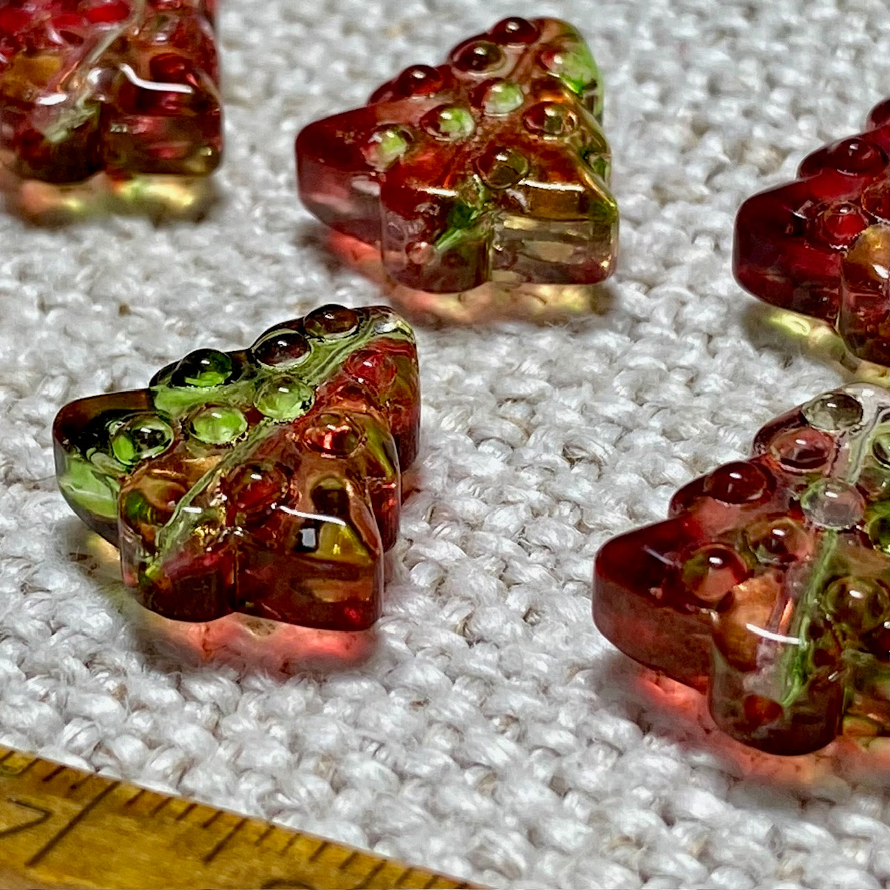 Glass Christmas Tree Beads - Red/Green