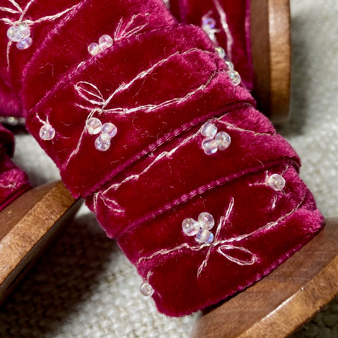 Embroidered Velvet Ribbon on Spool Silver