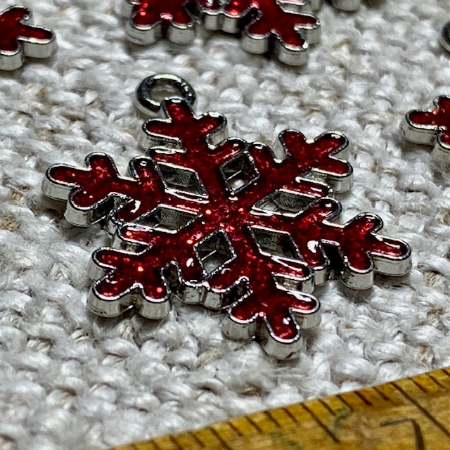 Snowflake Charms Red Glitter