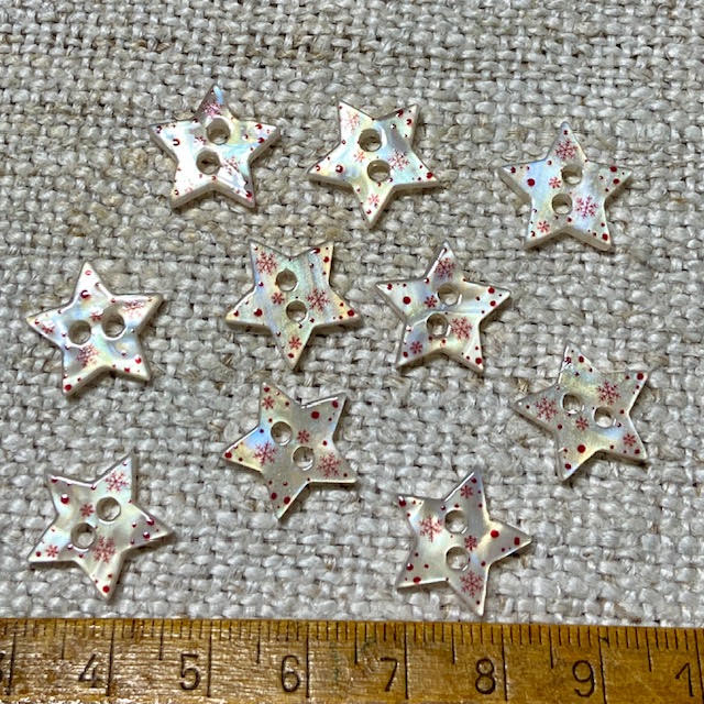Christmas Star Shaped  Buttons - Red spots & snowflakes - Acrylic