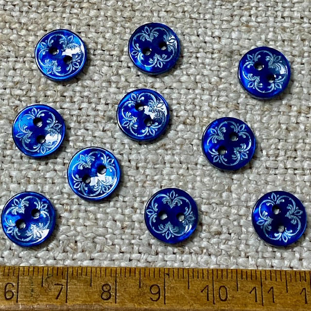 Blue Etched Buttons - Acrylic pearl finish