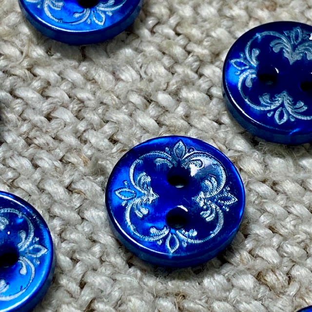 Blue Etched Buttons - Acrylic pearl finish