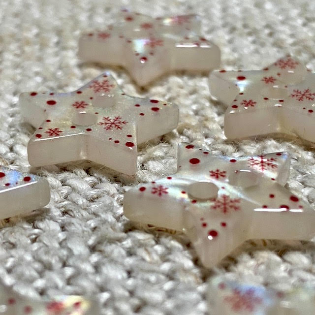 Christmas Star Shaped  Buttons - Red spots & snowflakes - Acrylic