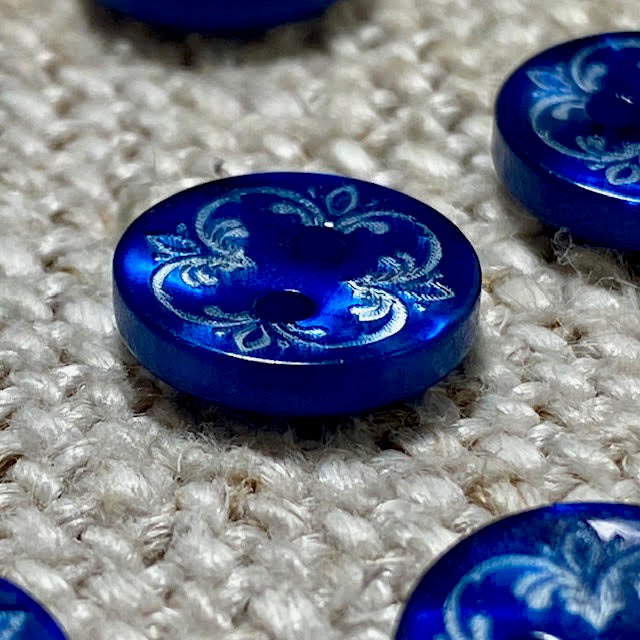 Blue Etched Buttons - Acrylic pearl finish