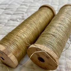 French Wooden Spools with Metallic Thread - Item 23469