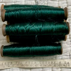 French Wooden Spools with Green Silk Thread - Item 23455